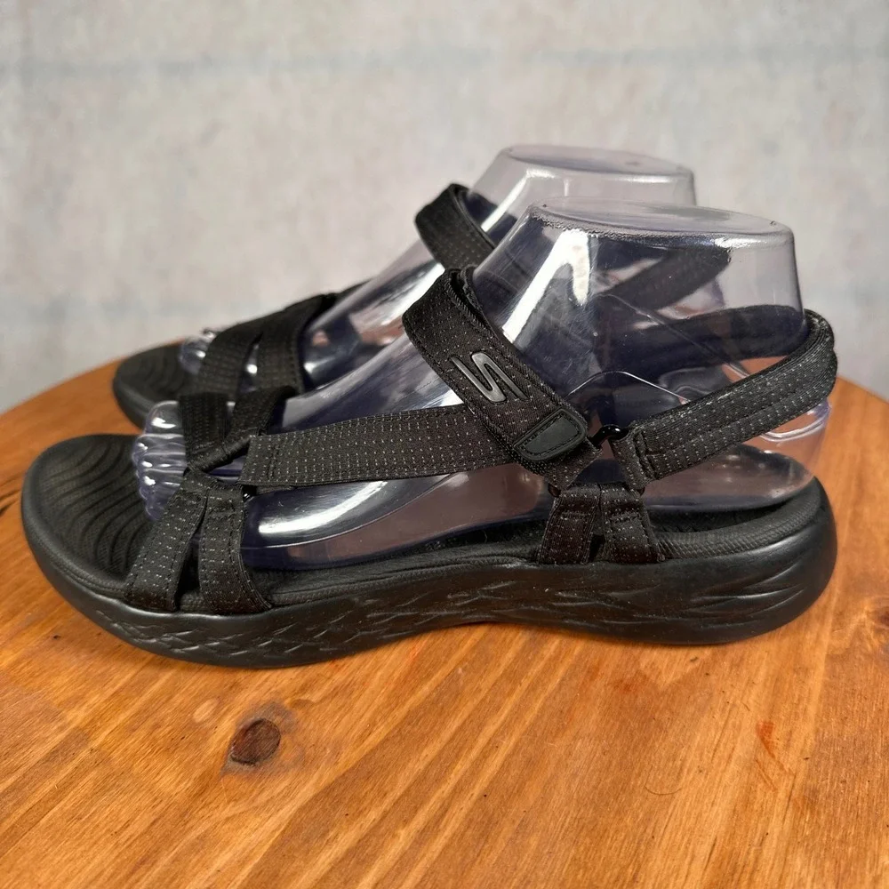 Skechers On-The-Go 600 Brilliancy Women 8 Black Good Sporty Strappy 15316